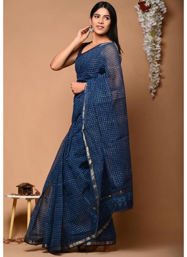 Cotton Blue  Digital Printed Saree